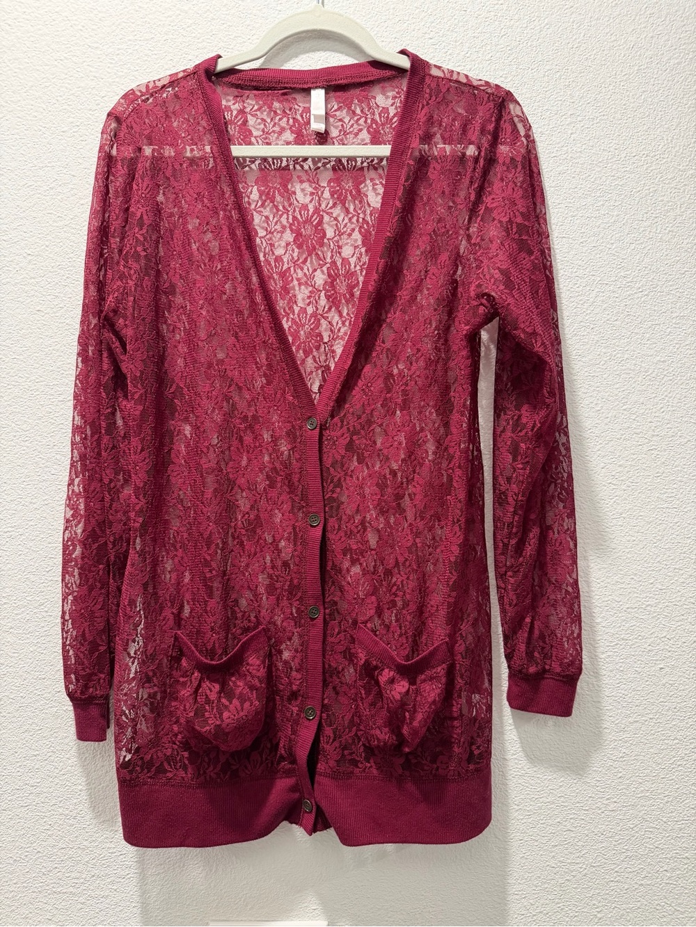 Xhilaration Cardigan Size XXL Red Floral Lace V Neck Button Down Pockets